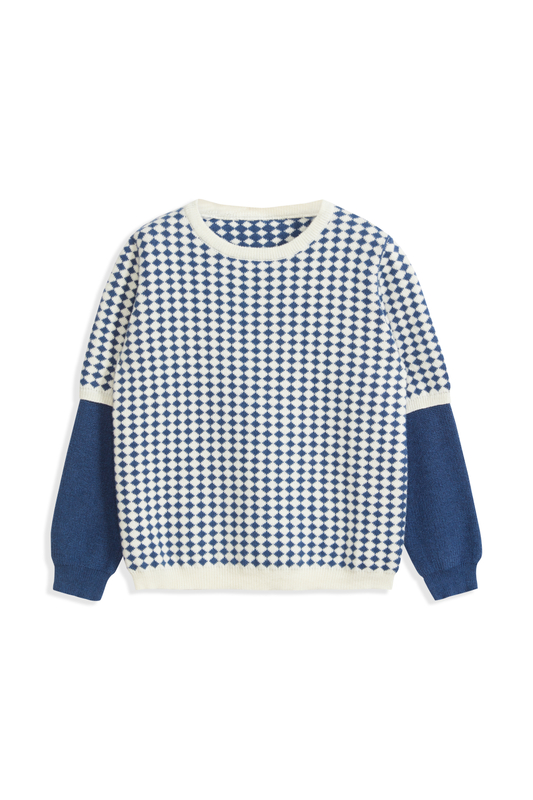 PULLOVER DA BAMBINO BLU COTONE CASHMERE PATCHWORK PATCHWORK