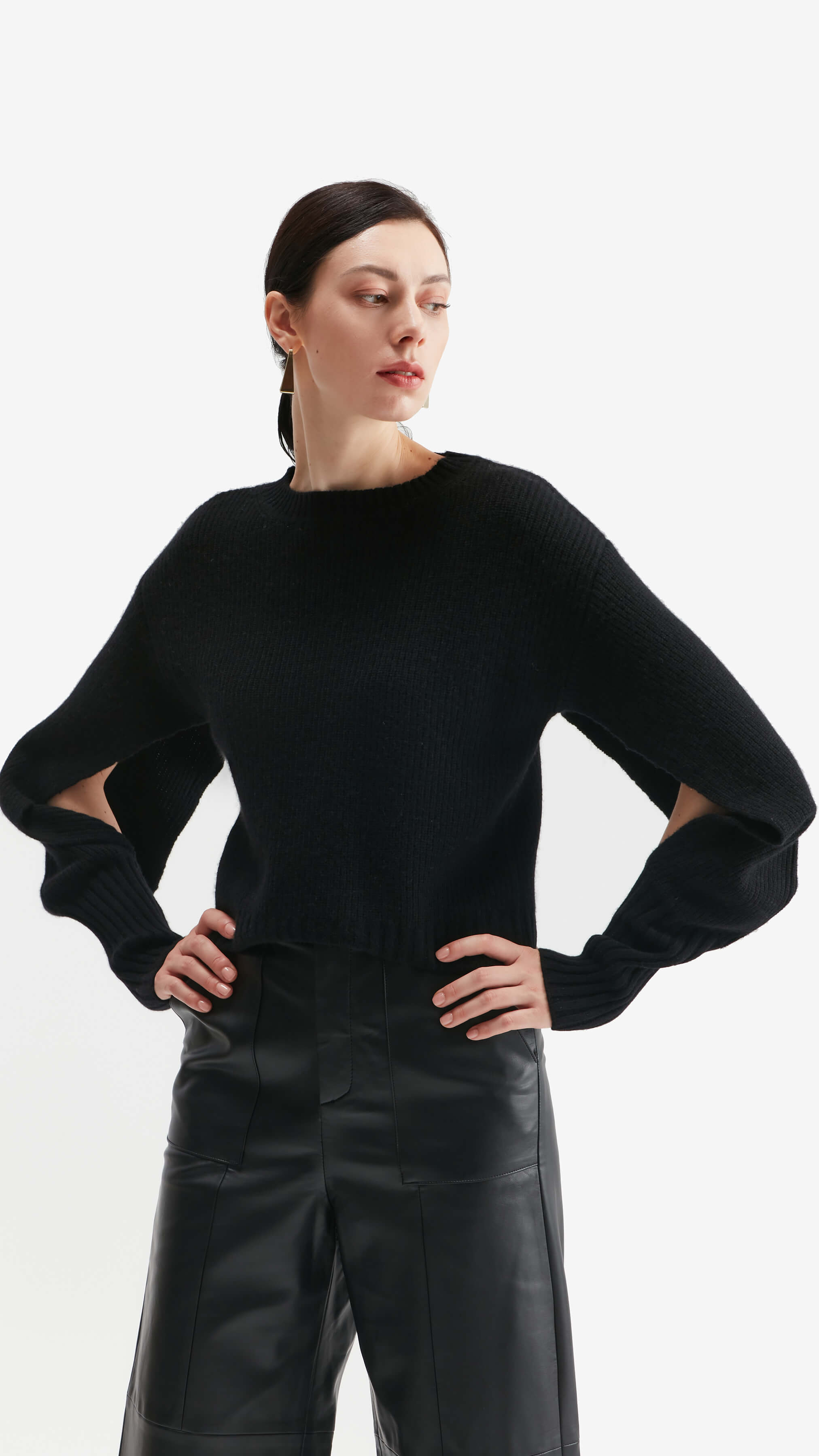 Design della moda Black Cashmere Crewneck Sweater