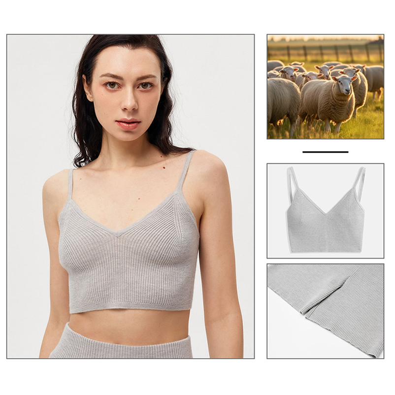 Lussuoso reggiseno sportivo a maglia al 100% in cashmere per il massimo comfort