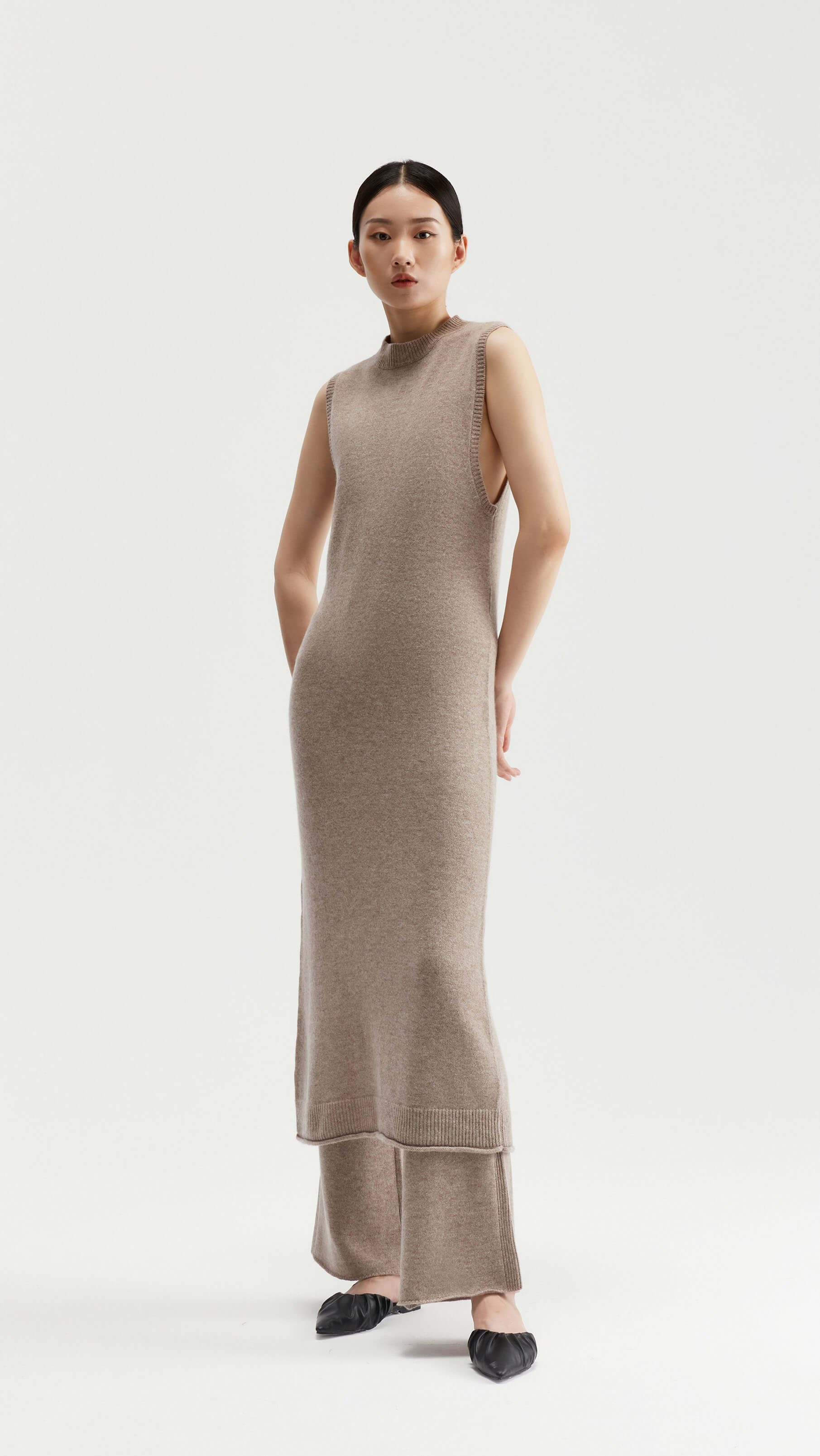 Abito longuette tunica in cashmere versatile da donna con cintura | Produttore OEM di maglieria di lusso