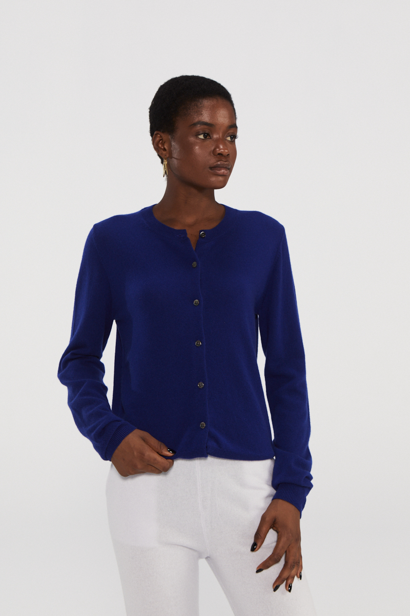 Maglione di cardigan premium in cashmere navy