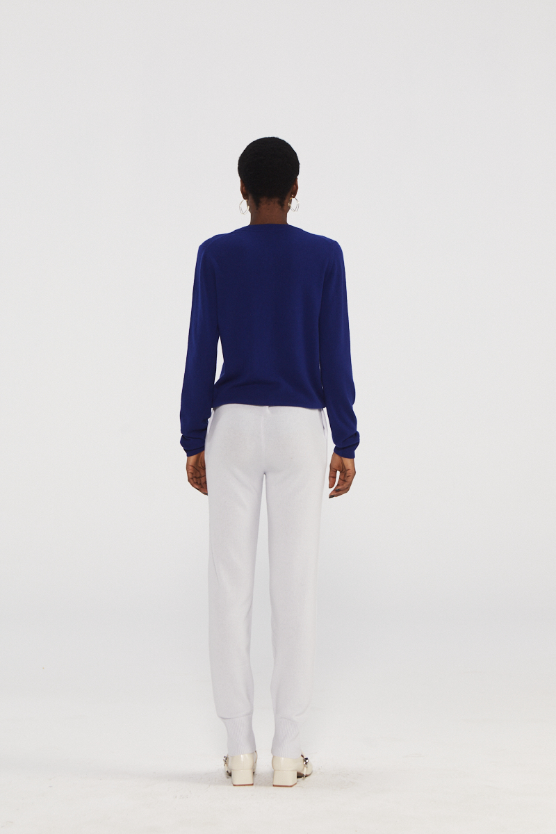 Maglione di cardigan premium in cashmere navy