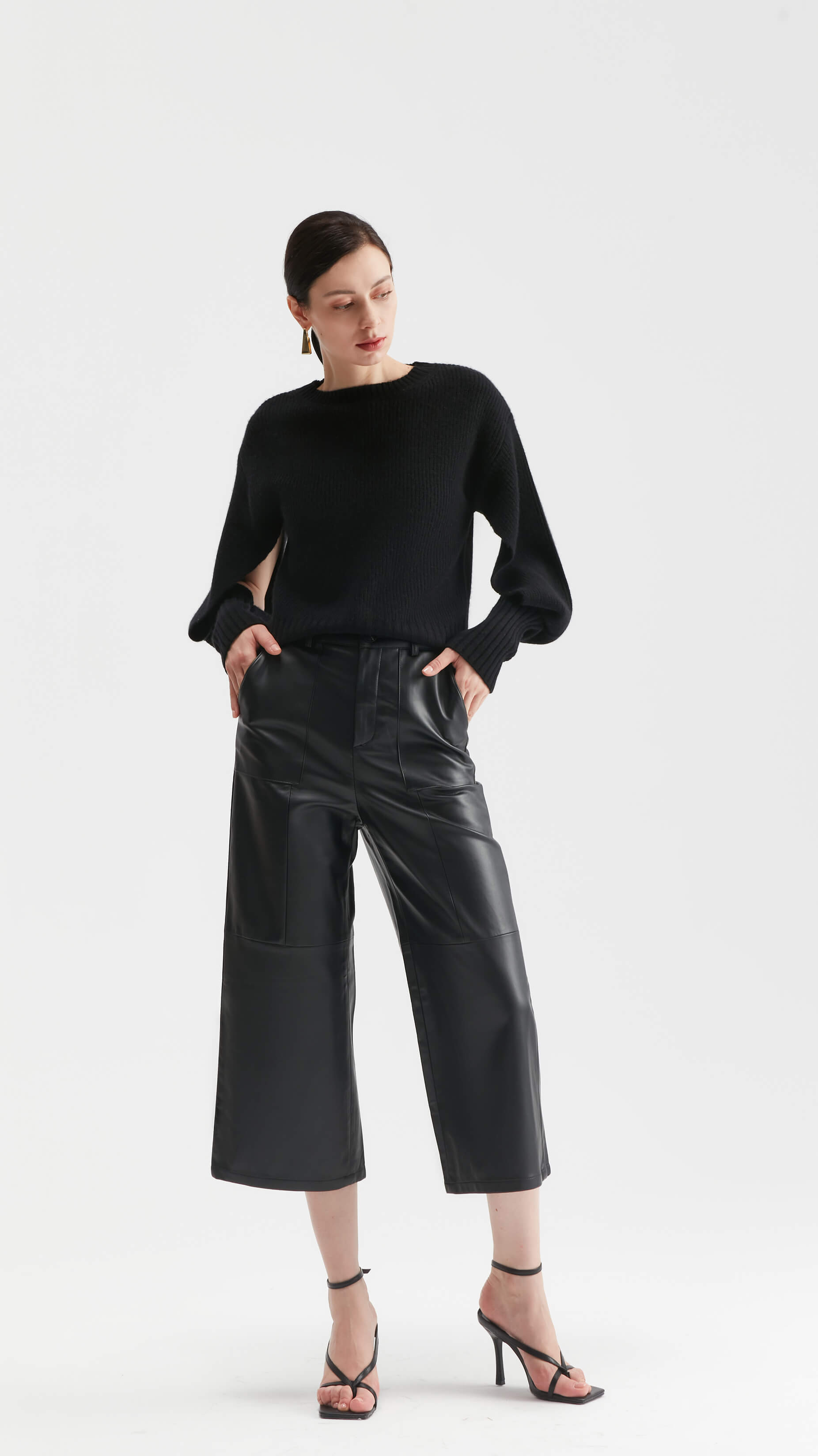 Design della moda Black Cashmere Crewneck Sweater