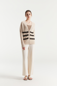 Stripe di grano a V Women a V Pure Cashmere Button Cardigan 