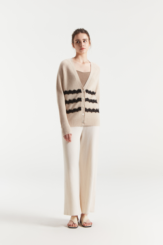 Stripe di grano a V Women a V Pure Cashmere Button Cardigan 