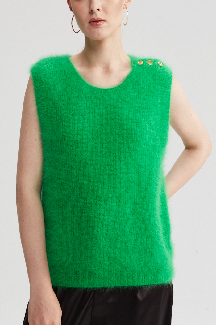 Giubbotto di colletto rotondo in maglia verde brillante
