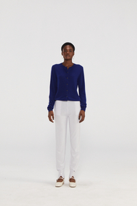 Maglione di cardigan premium in cashmere navy