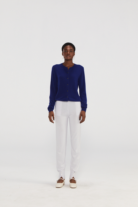 Maglione di cardigan premium in cashmere navy