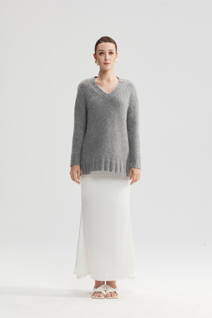Pullover di lana a V e fulmine di fuoristrada da donna
