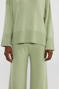 Pantaloni a gamba larga in maglia verde chiaro