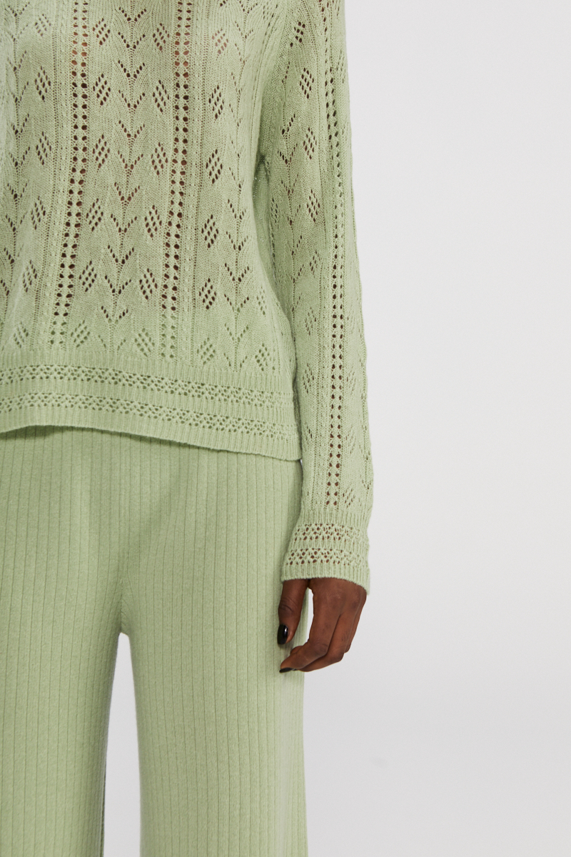 Cashmere Top Openwork Green Green Light