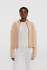 Giacca bomber a maglia Beige Cashmere con finitura bianca