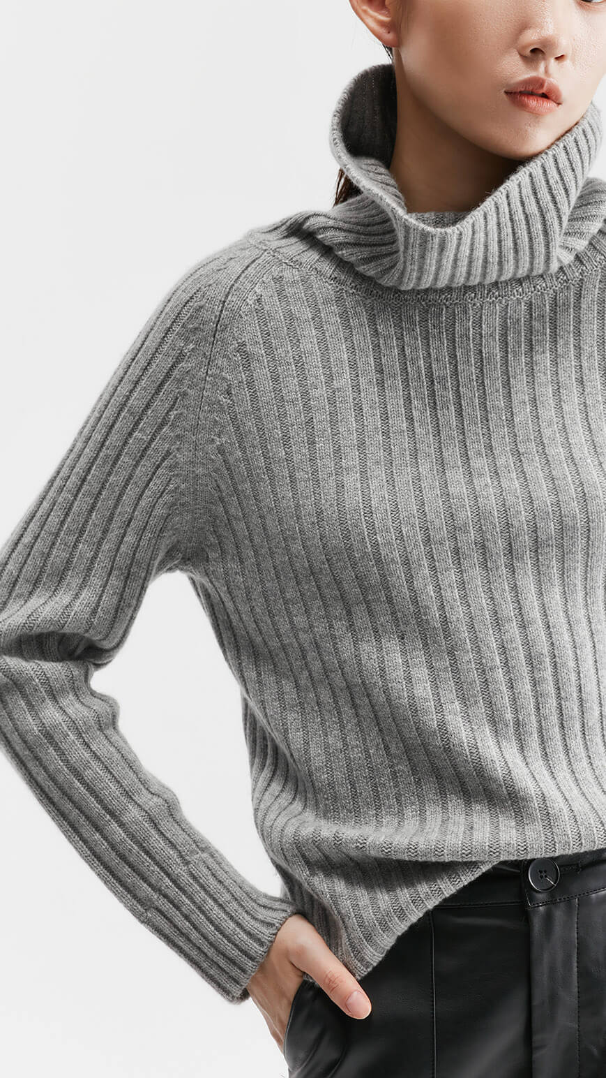 Dolcevita in cashmere a coste grosse 7GG da donna premium | Fabbrica di maglieria OEM personalizzata