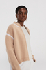 Giacca bomber a maglia Beige Cashmere con finitura bianca