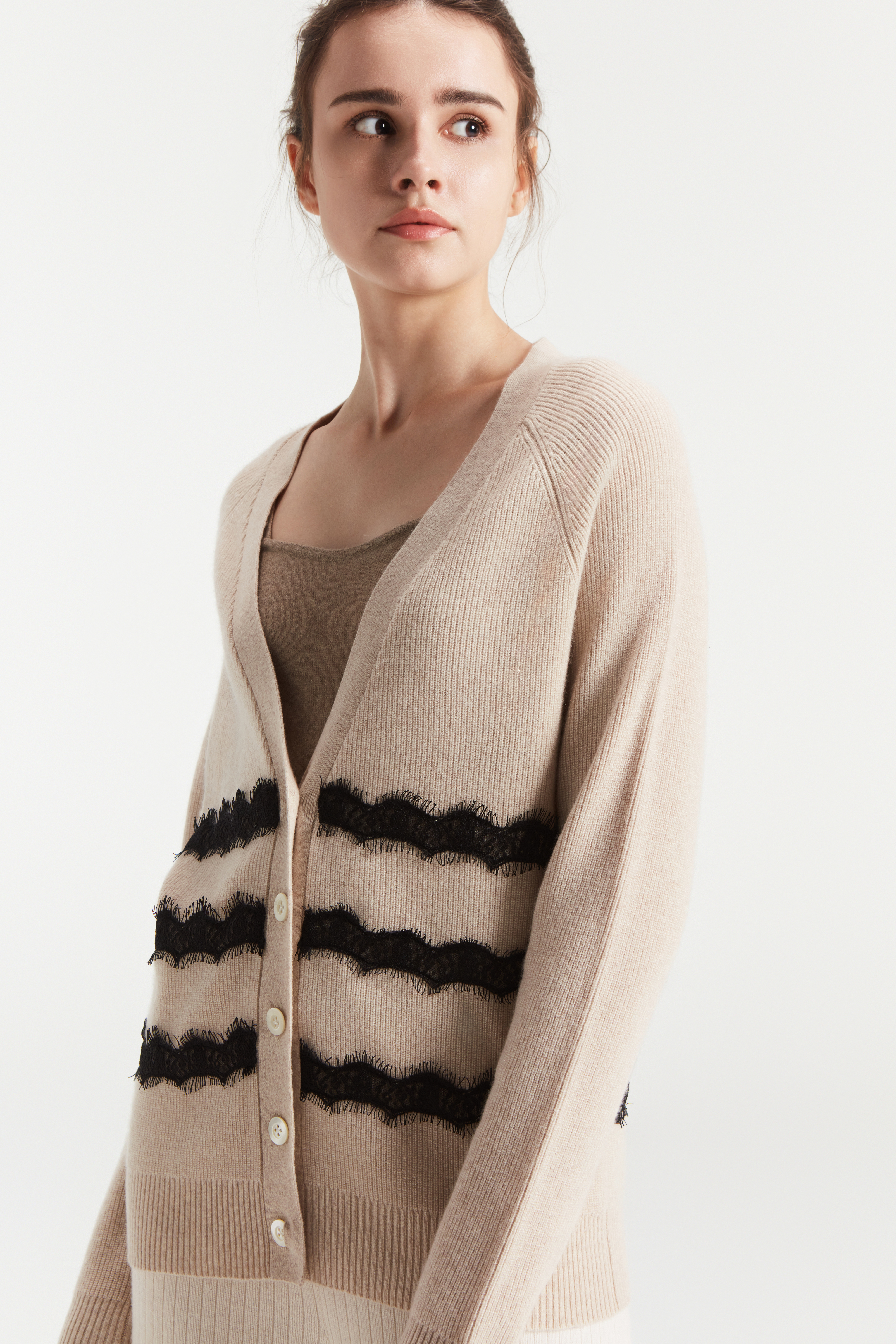 Stripe di grano a V Women a V Pure Cashmere Button Cardigan 