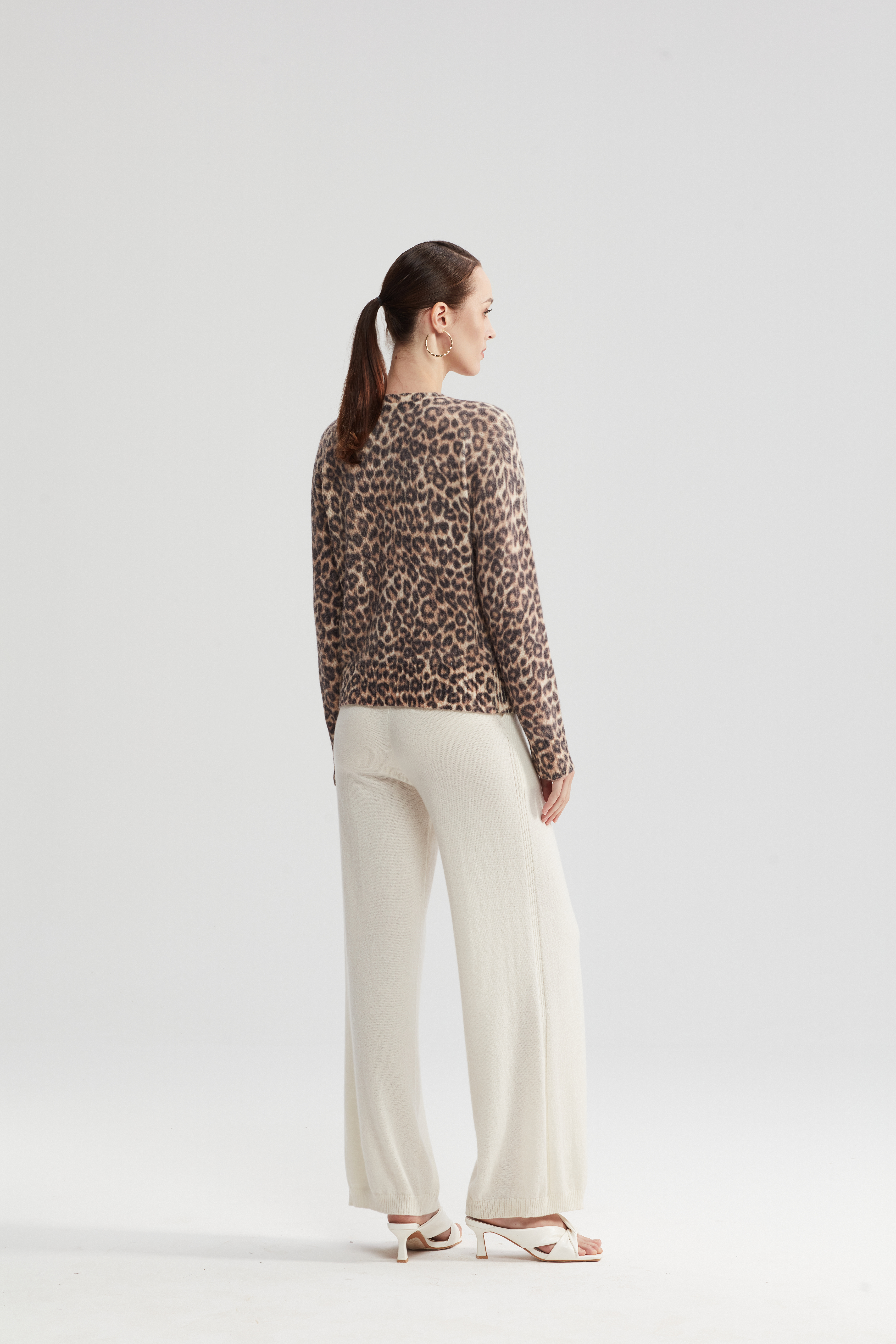 Tie tinted leopardo lana miscela di lana cardigan