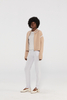 Giacca bomber a maglia Beige Cashmere con finitura bianca