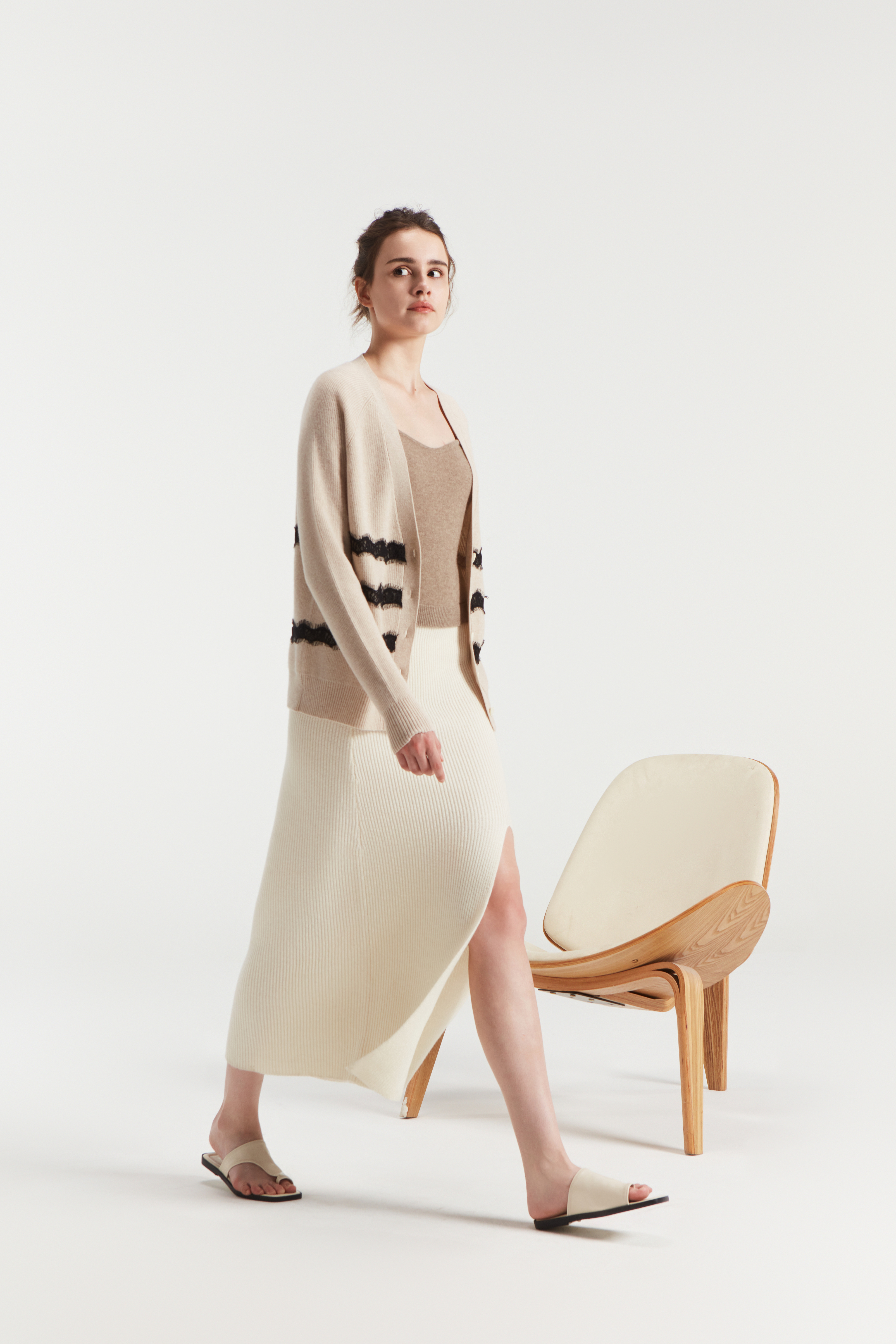 Stripe di grano a V Women a V Pure Cashmere Button Cardigan 