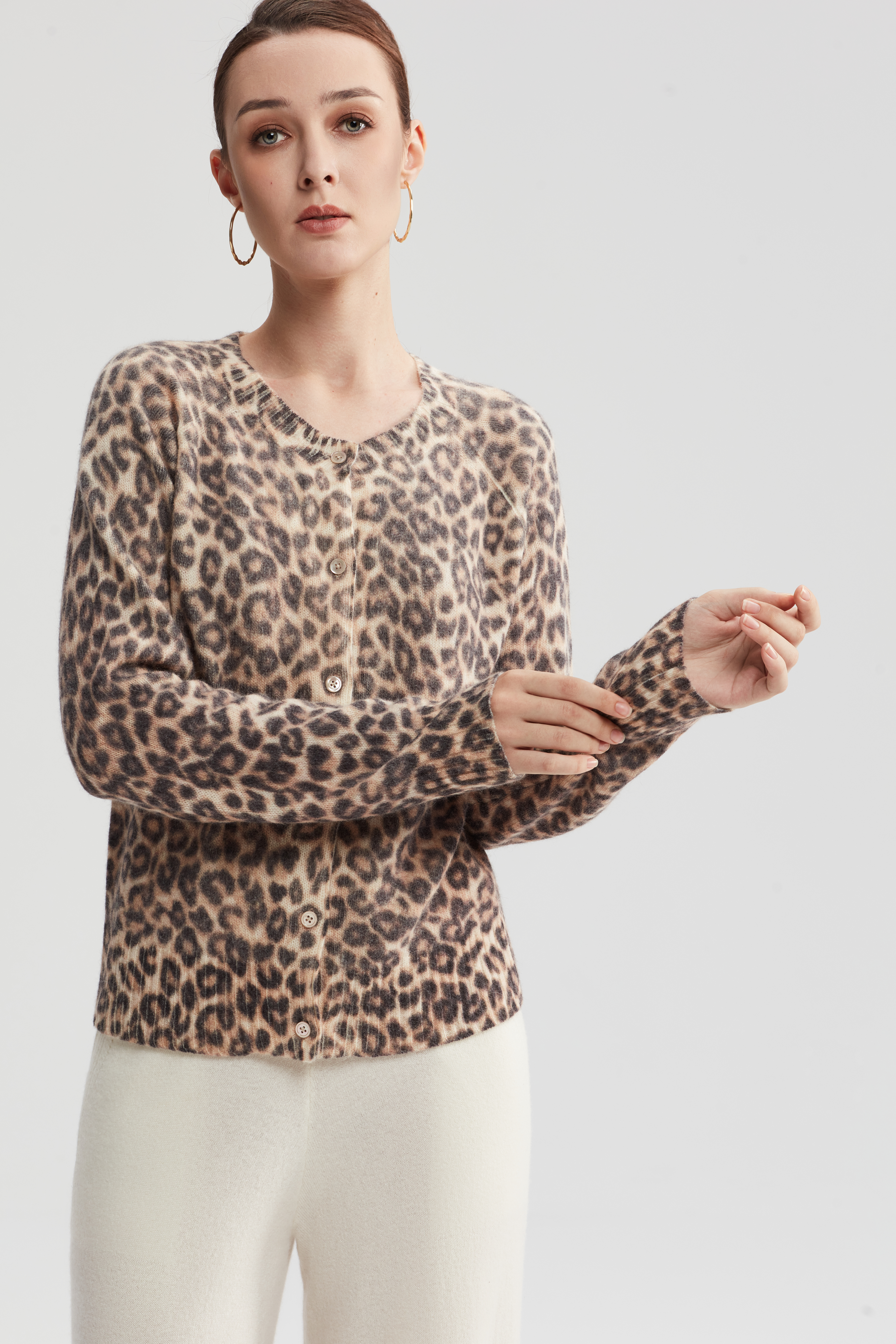 Tie tinted leopardo lana miscela di lana cardigan