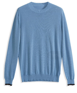 Pullover di cotone puro blu rotondo da uomo