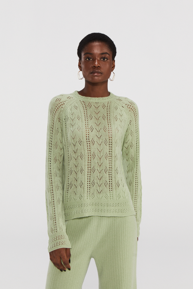 Cashmere Top Openwork Green Green Light