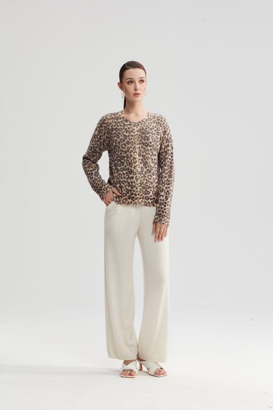 Tie tinted leopardo lana miscela di lana cardigan