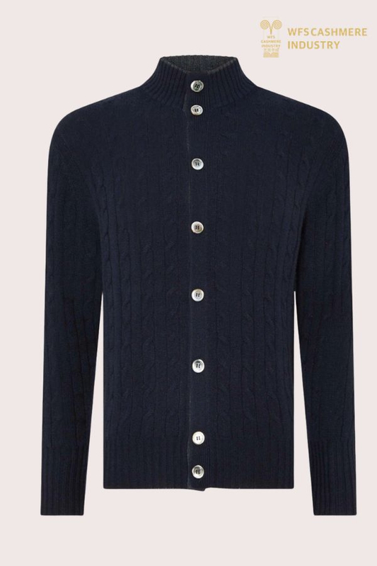 Cardigan da uomo in cashmere lavorato a trecce grosso con bottoni a conchiglia | Produttore di maglieria OEM
