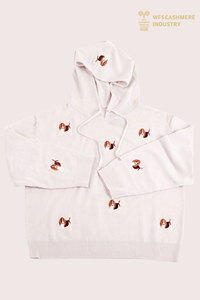 Felpa con cappuccio da donna in puro cashmere con ricamo personalizzato per cane | Produttore di maglieria OEM