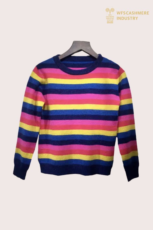 Pullover Premium a Righe Tricolori in Puro Cashmere da Ragazza | OEM di maglieria per bambini personalizzata