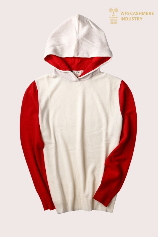 Felpa con cappuccio in cashmere premium a contrasto di colore | OEM di abbigliamento da casa di lusso