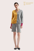 Cardigan in puro cashmere con scollo a V color block personalizzato | Produttore di maglieria da donna OEM