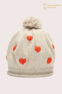 Berretto con pompon in cashmere con cuore intarsiato di alta qualità | Accessori OEM