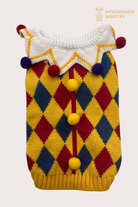 Maglione per animali domestici Harlequin Jester 7GG con colletto pom-pom | OEM di maglieria per animali domestici