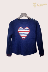 Pullover da ragazza con cuore intarsiato in puro cashmere | OEM di maglieria per bambini personalizzata