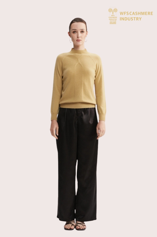 Pullover premium senza cuciture 100% cashmere giallo chiaro | Maglieria OEM/ODM avanzata