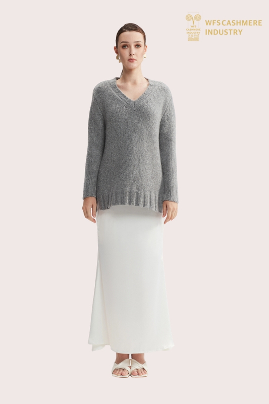Maglione in misto lana e cashmere con scollo a V grosso | OEM sostenibile