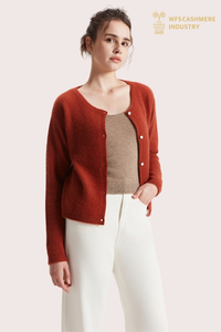 Cappotto / cardigan lavorato a maglia rosso scuro 100% cashmere spazzolato premium | Produttore OEM