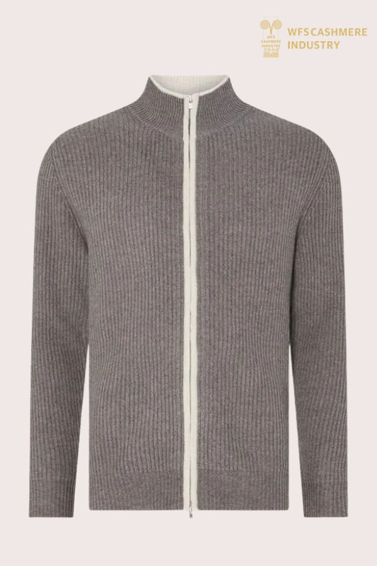Cardigan con zip in puro cashmere 12GG da uomo (micro-costine) | Produttore di maglieria OEM personalizzata