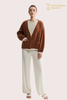 Cardigan a coste con scollo a V in puro cashmere grosso grosso 5GG | Maglieria OEM personalizzata