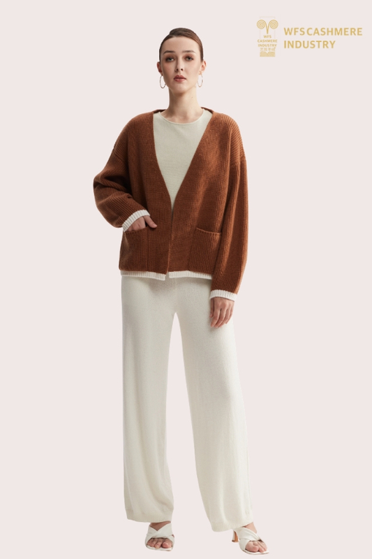 Cardigan a coste con scollo a V in puro cashmere grosso grosso 5GG | Maglieria OEM personalizzata