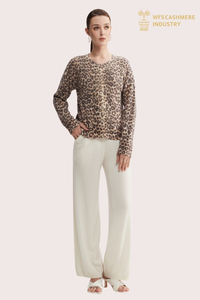 Cardigan in misto lana e angora con stampa leopardata personalizzata tie-dye | Maglieria OEM