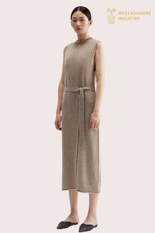 Abito longuette tunica in cashmere versatile da donna con cintura | Produttore OEM di maglieria di lusso