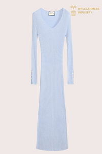 Abito lungo elegante in cashmere con scollo a V da donna | Produttore OEM di maglieria di lusso