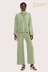 Pantaloni a gamba larga in maglia verde chiaro da donna | Produttore OEM di abbigliamento da casa fluido