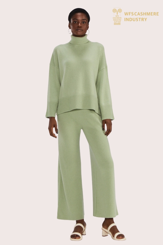 Pantaloni a gamba larga in maglia verde chiaro da donna | Produttore OEM di abbigliamento da casa fluido