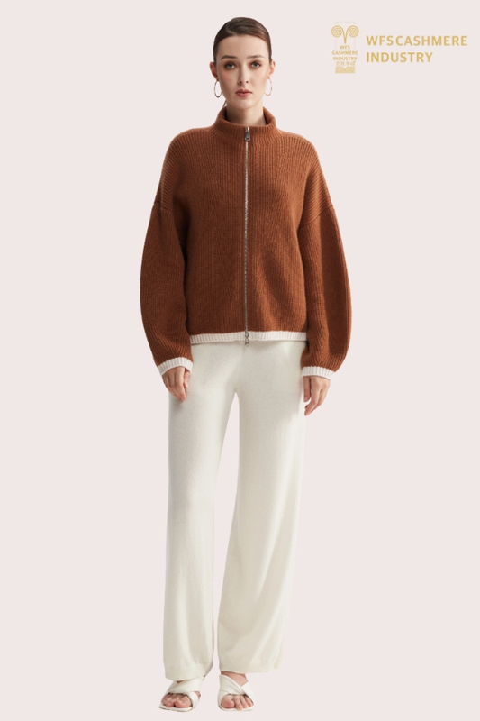 Cardigan con zip a collo alto in puro cashmere pesante 5GG | Produttore di maglieria OEM