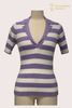 Pullover a righe con colletto aperto in lana pettinata 12GG | OEM di maglieria polo