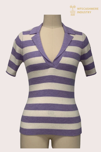 Pullover a righe con colletto aperto in lana pettinata 12GG | OEM di maglieria polo